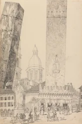 Álbum de 30 Vistas no Tirol e em Itália: Torres inclinadas, Estátua de São Francisco, Bolonha 12 de Nov.r 1840