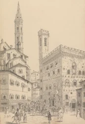 Álbum de 30 Vistas no Tirol e em Itália: Vista Sul da Prisão Barqello ou Estatal e Espiro do Badia 3.d Maio 1842