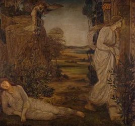 Cupido e Psique - Murais Verdes do Palácio - Zéfiro Levando Psique para a Montanha, 1881.
