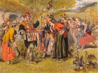 Autolycus canta em The Winters Tale: Ato IV, Cena III, c1875