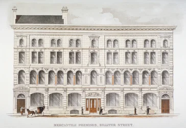 Vista das instalações mercantis, Billiter Street, City of London, 1875