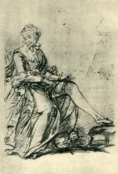 Mulher vestindo meias, meados do século XVIII, 1943.