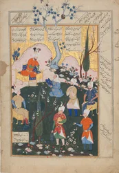 Nascimento de Zal, Folio de um Shahnama Book of Kings, 1576-77.