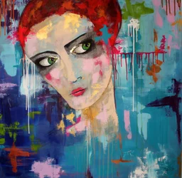 Retrato de uma mulher com cabelo ruivo expressivo