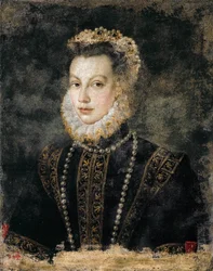 Isabel de França (Isabel de Valois, Isabel de la Paz) - Isabel de Valois (1545-1568), rainha de Espanha - Sofonisba Anguissola (c. 1532-1625). c. 1599. Dimensões: 68 x 54 cm. Kunsthistorisches Museum, Viena
