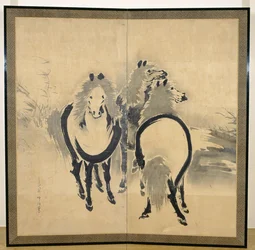 Cavalos, japoneses, período Edo, século XVIII (tinta sobre papel) (um dos pares) (ver também 121397)