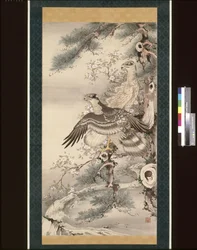 Par de Falcões com Ramos e Flores (tinta, cor e ouro sobre seda)