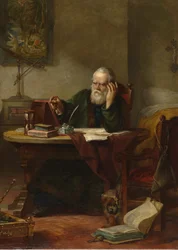 Detalhe de: John Milton visitando Galileu Galileu quando um prisioneiro da Inquisição par Hart, Solomon Alexander (1806-1881)