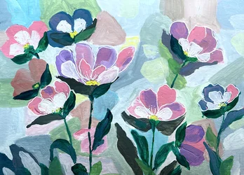 Flores em tons pastel com efeito pictórico