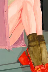Pernas coloridas, sapatos vermelhos