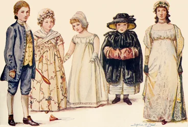 O vestuário das crianças durante os reinados da rainha Anne, George I, II e III 1702-1790, 1903, 1937.
