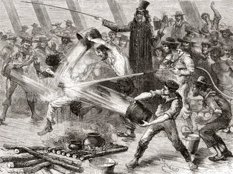 Uma linha cruzando a cerimônia a bordo do Simon Bolivar