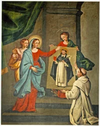 Um santo que apresenta um retrato de São Domingos à Virgem Maria (ver também 308140)