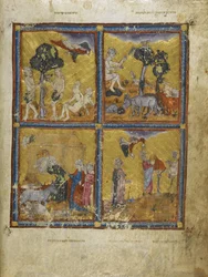 Acrescentar. 27210 f.2v Adão e Eva, de "The Golden Haggadah" (tinta, cor e ouro sobre velo)