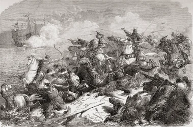 Tentativa chinesa de invasão do Japão no século XIII, publ. 1878 (impressão)