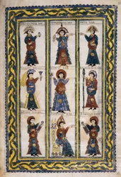 Concílio de Bispos Hispânicos sob a ocupação visigótica entre 506 e 679 provavelmente um Concílio de Tolede, das Glosas Emilianenses, 992-994 (manuscrito iluminado)