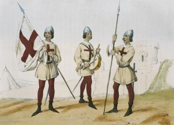 DE SOTTO, Serafim Maria, Conde de Clonard (1793 - 1862). Historia organica de las armas de Infanteria y Caballeria espanolas. 1851 - 1859. Os soldados de infantaria durante o reinado dos Reis Católicos de Espanha. Porta-estandarte, tamborileiro e lanceiro 