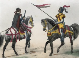 DE SOTTO, Serafim Maria, Conde de Clonard (1793 - 1862). Historia organica de las armas de Infanteria y Caballeria espanolas. 1851 - 1859. Cavaleiros durante o reinado de Filipe II de Espanha. "Heraldo de caballeria" (arauto de armas) e "hombre de armas" (