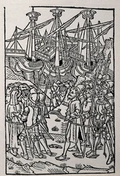 Gravura em História da Vespasian, impressa em 1495 em Saragoça (ilustração a p/b)