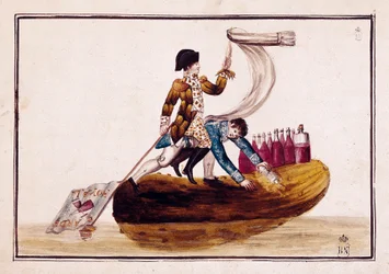 Expulsão de Joseph Bonaparte (1768-1844) (num pickle) após a derrota de Vitória na Espanha