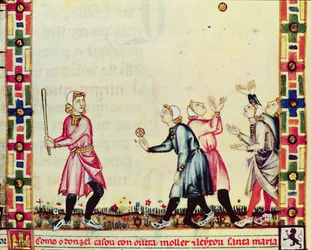 Fol.61v Jogo de pelota ao ar livre, do manuscrito feito sob a direção de Alfonso X (1221-84) O Sábio, Rei de Castela e Leão
