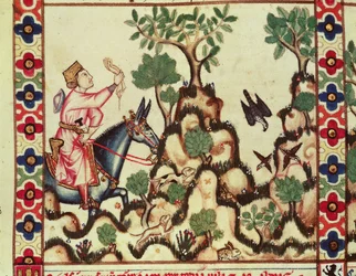 Fol.64r The Falcon Hunt, do manuscrito feito sob a direção de Alfonso X O Sábio Rei de Castela e Leão