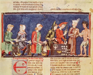 Fol.65v Dice Makers, do livro de jogos, xadrez, dados e placas, 1282
