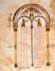 Índice dos Livros do Antigo e Novo Testamentos, da Bíblia Visigodo-Moçárabe de São Isidores, fol.398v., AD 960 (têmpera sobre velino)