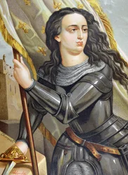 JOÃO DE ARC, Santo (1412-1431). A heroína francesa durante a Guerra dos Cem Anos. Ilustração de Hombres y mujeres celebres, de Juan Landa Seix