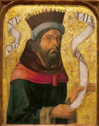 Rei David - Pintura anónima de um mestre espanhol, óleo e ouro sobre madeira, cerca de 1500 (Rei David, de um mestre espanhol desconhecido, óleo sobre painel