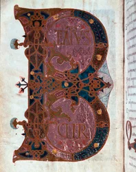 Lettrina B (Beatus). Miniatura extraída do "Livro de Horas de Fernando I de Leon y Castilla