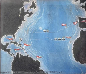 Mapa mostrando a rota de Cristóvão Colombo em sua primeira viagem ao Novo Mundo