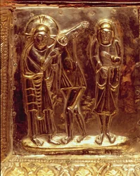 Painel de um relicário contendo os restos de St Isidore (ouro)