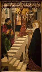 Apresentação da Virgem no templo. Pintura por um mestre de Burgos (ativo entre 1465 e 1490), arte espanhola