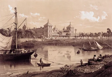 Sevilha, Palácio de San Telmo na margem do rio Guadalquivir. Andaluzia, Espanha (século XIX). Madrid, Biblioteca Nacional.