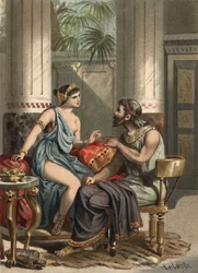 Sophonisbe esposa do Rei Syphax e Rainha de Numibie (235-203 AC). em "El Culto de la Hermosura" de Juan Justo Huguet, Molinas Hermanos editores