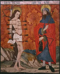 São Sebastião e São Tiago, o Grande, painel da Igreja de San Andrés de Tortura, do final do século XV ao início do século XVI (madeira pintada) (ver também 345849)