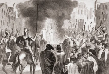 Templários a serem queimados na fogueira (litografia)