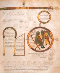 A Anunciação a Maria e a Genealogia de Jesus, da Bíblia visigodo-moçárabe de Santo Isidor, fol.10r., AD 960 (têmpera sobre velino)