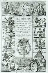 Página de rosto de Descrição das Índias Ocidentais por Antonio de Herrera y Tordesillas, edição de Madri, 1725