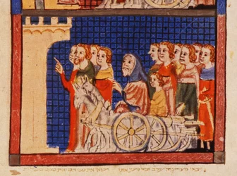 f.14r A Expulsão, Catalunha, da Hagadá de Sarajevo