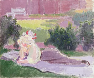 A esposa do artista no jardim da casa de Rowlandson