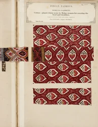 Amostra de chintz de algodão envidraçada da Poonary, comprada em Madras, da The Collection of the Textile Manufacturers of India, por John Forbes Watson, publicada em 1866