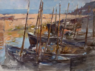 Um esboço, Mousehole Harbour, Cornualha (óleo sobre tela)
