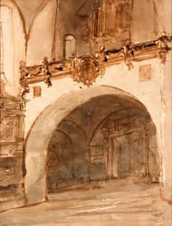 O interior da igreja. Vista da varanda e do coro musical