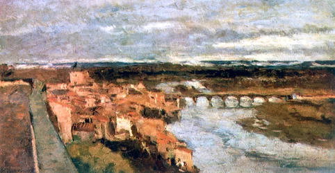 Paisagem com vila e ponte, c1855-1892