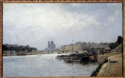 A ilha do Cite e a ilha de Saint Louis vista da ponte de Austerlitz Pintura de Stanislas Lepine (1835-1892) Sol do século XIX. 0,83x0,51 m Paris, Musee Carnavalet