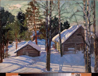 Hiver (Inverno) - Peinture de Stanislav Yulianovich Zhukovsky (Joukovski) (1873-1944), huile sur toile - Art russe