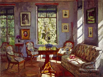 A sala de estar na mansão Rozhdestveno, 1916