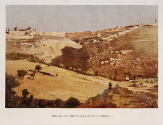 Aquarela de Stanley Inchbold, retratando o Vale do Kidron, em Jerusalém, Palestina 1906